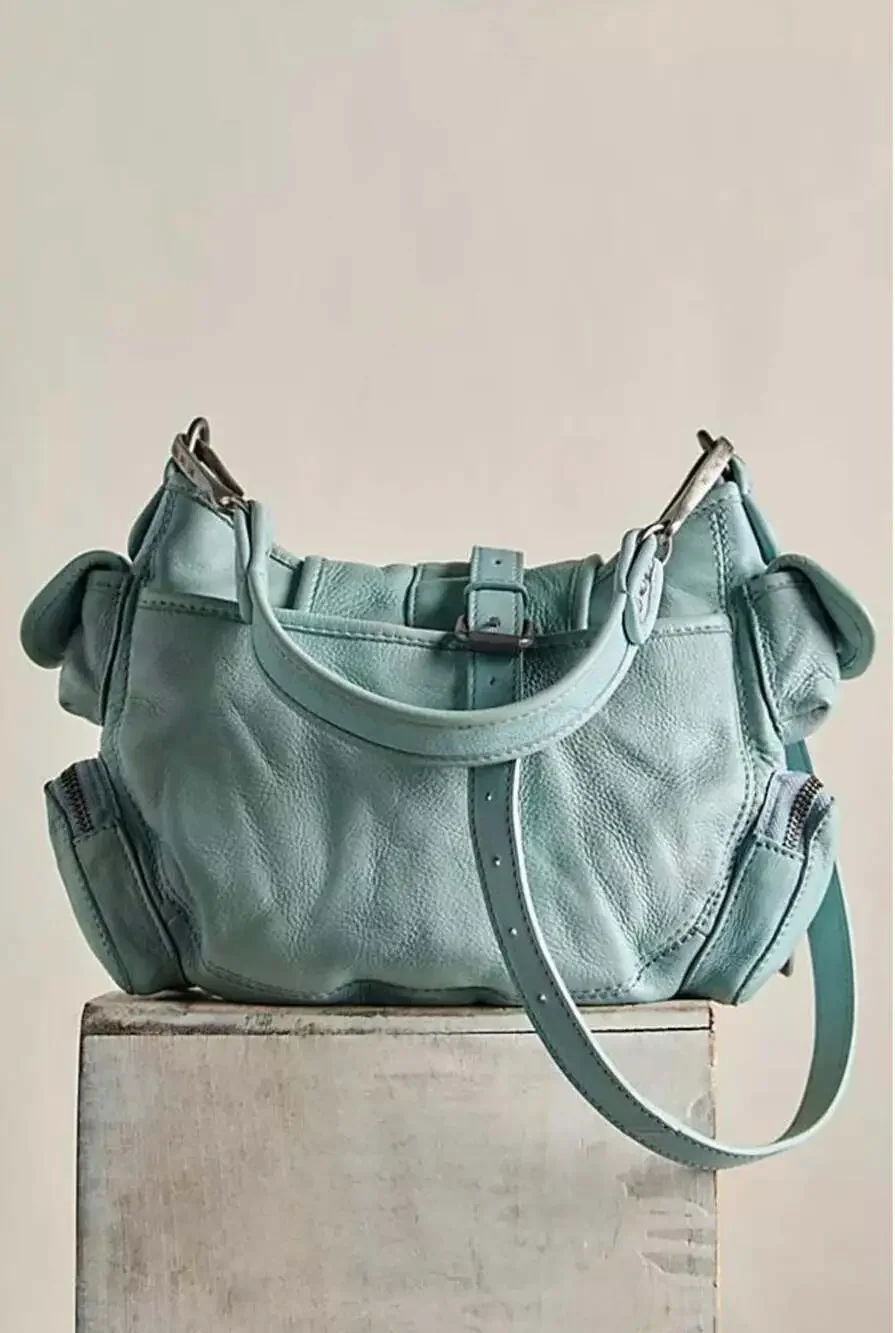 Free People We The Free Baby Asher Tote Washed Sail Blue Leather Bag